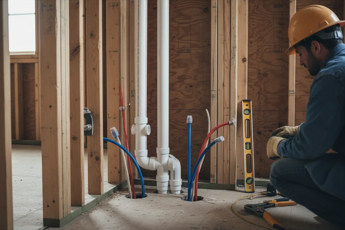 Drain and supply rough-in during Leak Detection in Gould